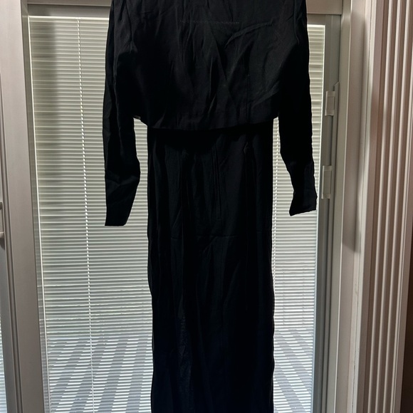 Just Choon Black 2 Piece Set Dress and Jacket with White Stripes and Split - Picture 4 of 5